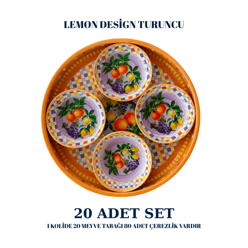Sarkap Home 20 Adet Meyve Tabağı ve Çerezlik Seti LemonDesignTuruncu