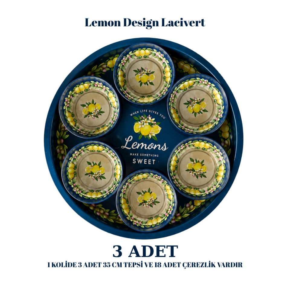 Sarkap Home 3 Adet 35 cm Tepsi ve Çerezlik Seti LemonDesignLacivert