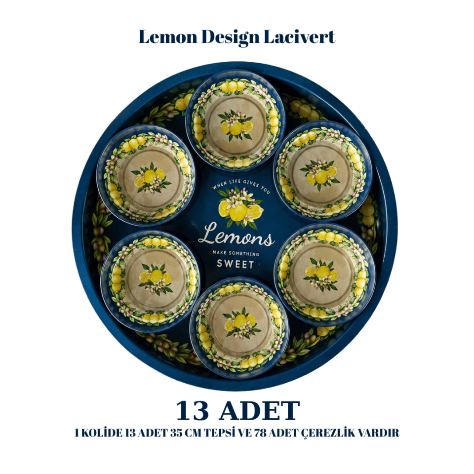 Sarkap Home  13 Adet 35 cm Tepsi ve Çerezlik Seti LemonDesignLacivert