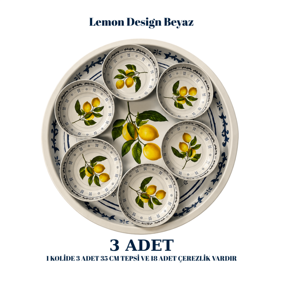 Sarkap Home 3 Adet 35 cm Tepsi ve Çerezlik Seti LemonDesignBeyaz