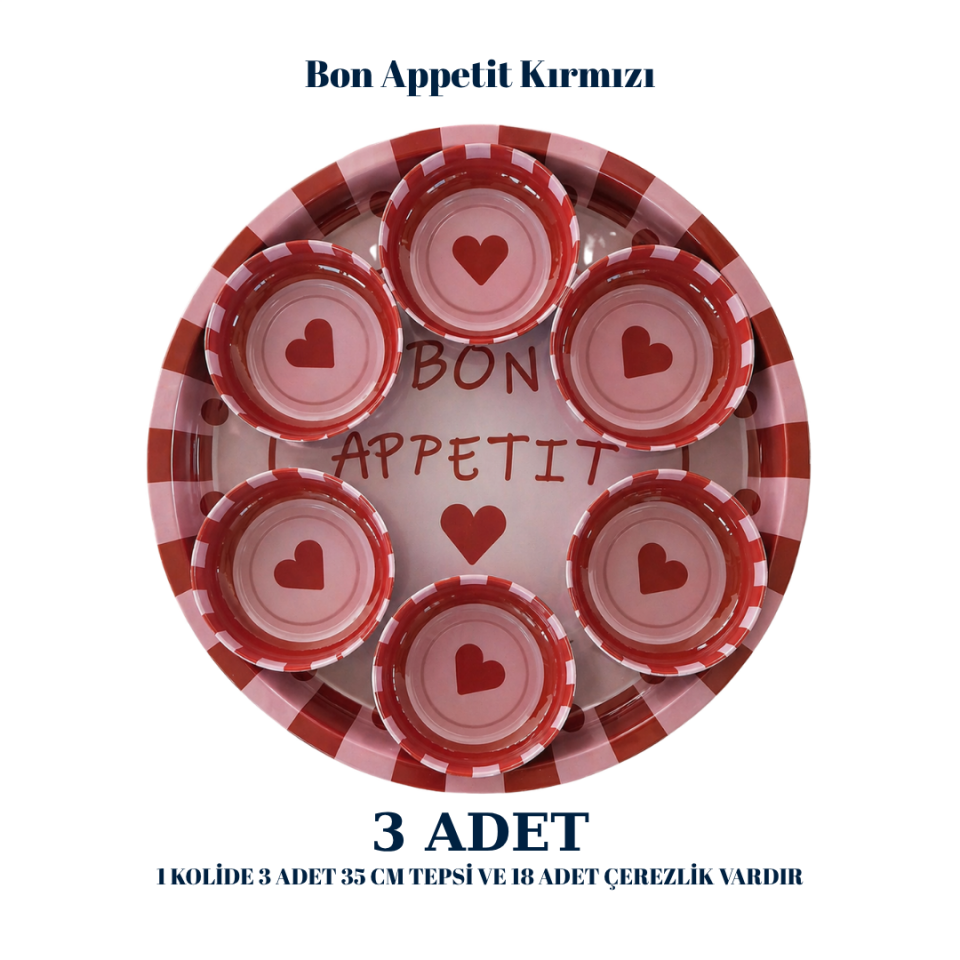Sarkap Home 3 Adet 35 cm Tepsi ve Çerezlik Seti BonAppetitKırmızı