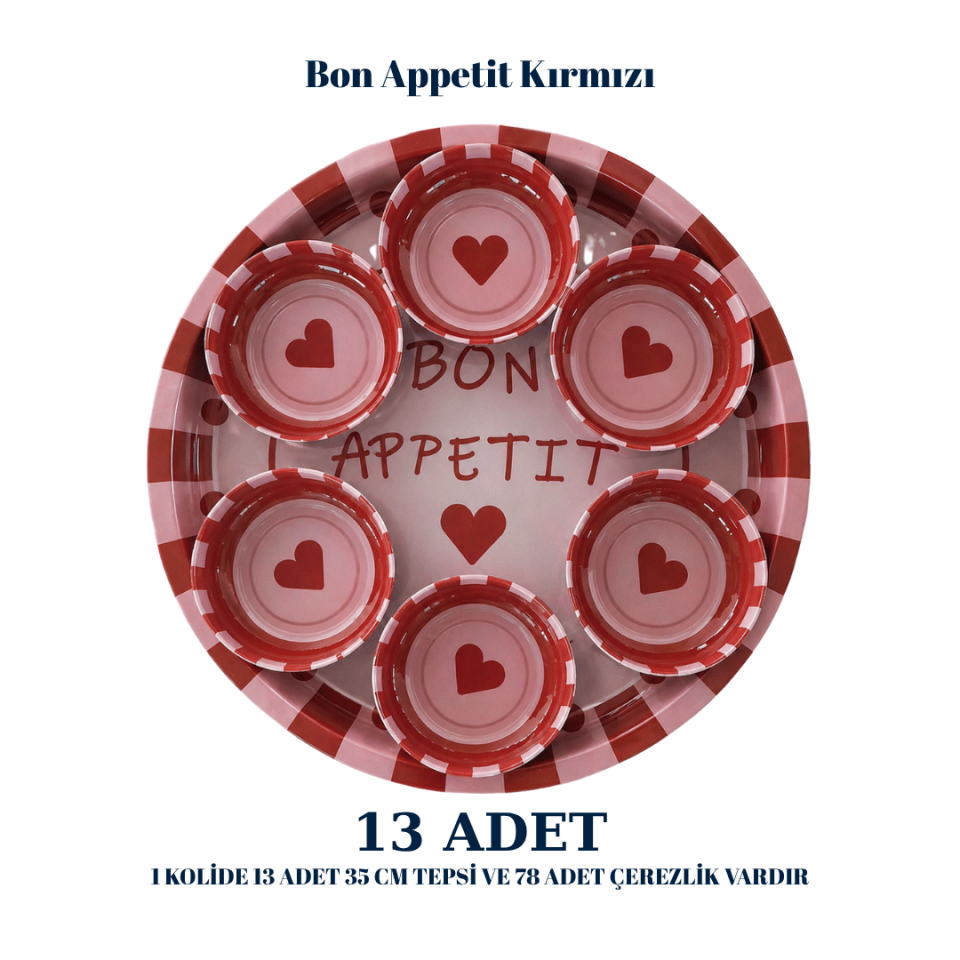 Sarkap Home  13 Adet 35 cm Tepsi ve Çerezlik Seti BonappetitKırmızı
