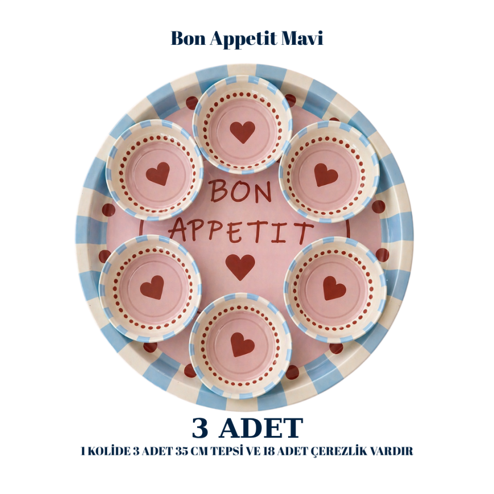 Sarkap Home 3 Adet 35 cm Tepsi ve Çerezlik Seti BonAppetitMavi