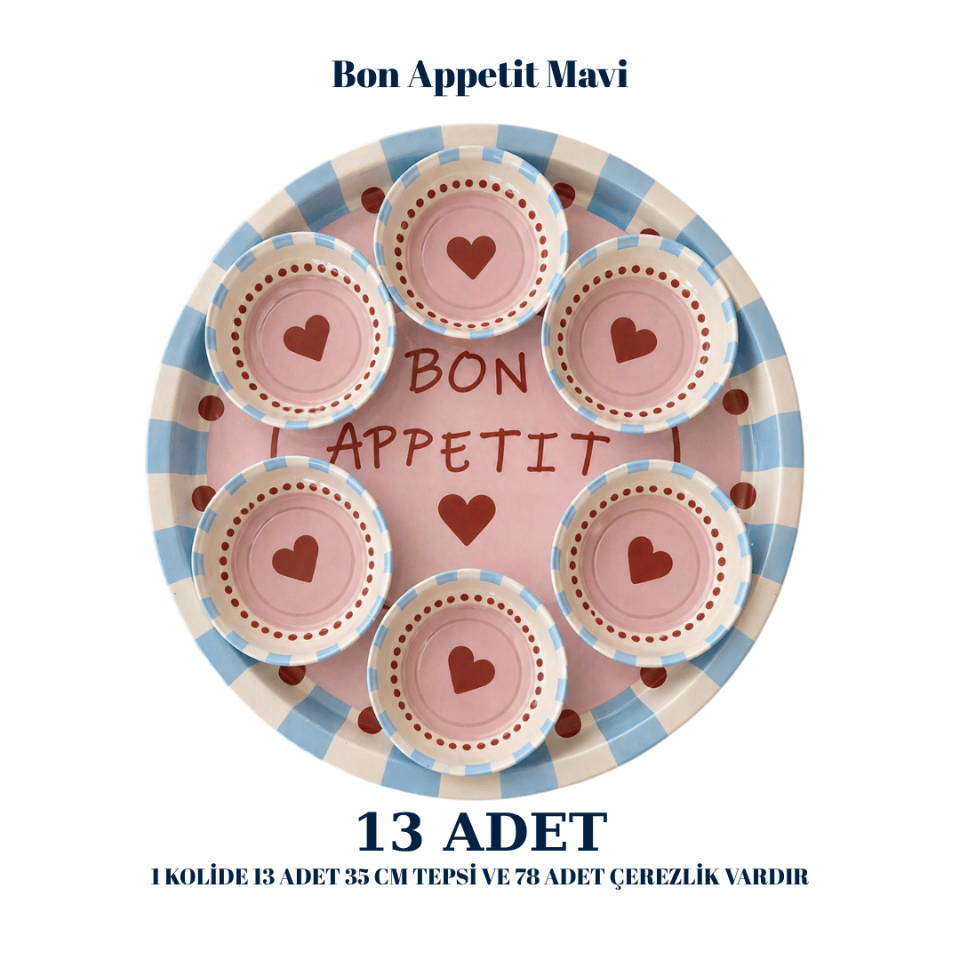 Sarkap Home  13 Adet 35 cm Tepsi ve Çerezlik Seti BonappetitMavi