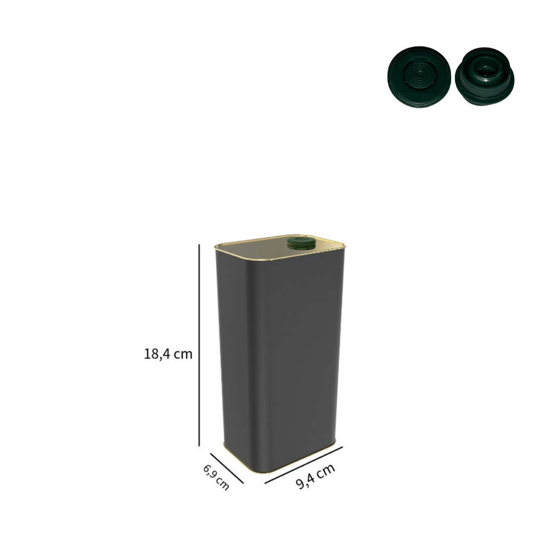 Sarkap 1 L (1000 ml) Kapaklı Zeytinyağı Tenekesi Mat Siyah - Pratik Kapaklı