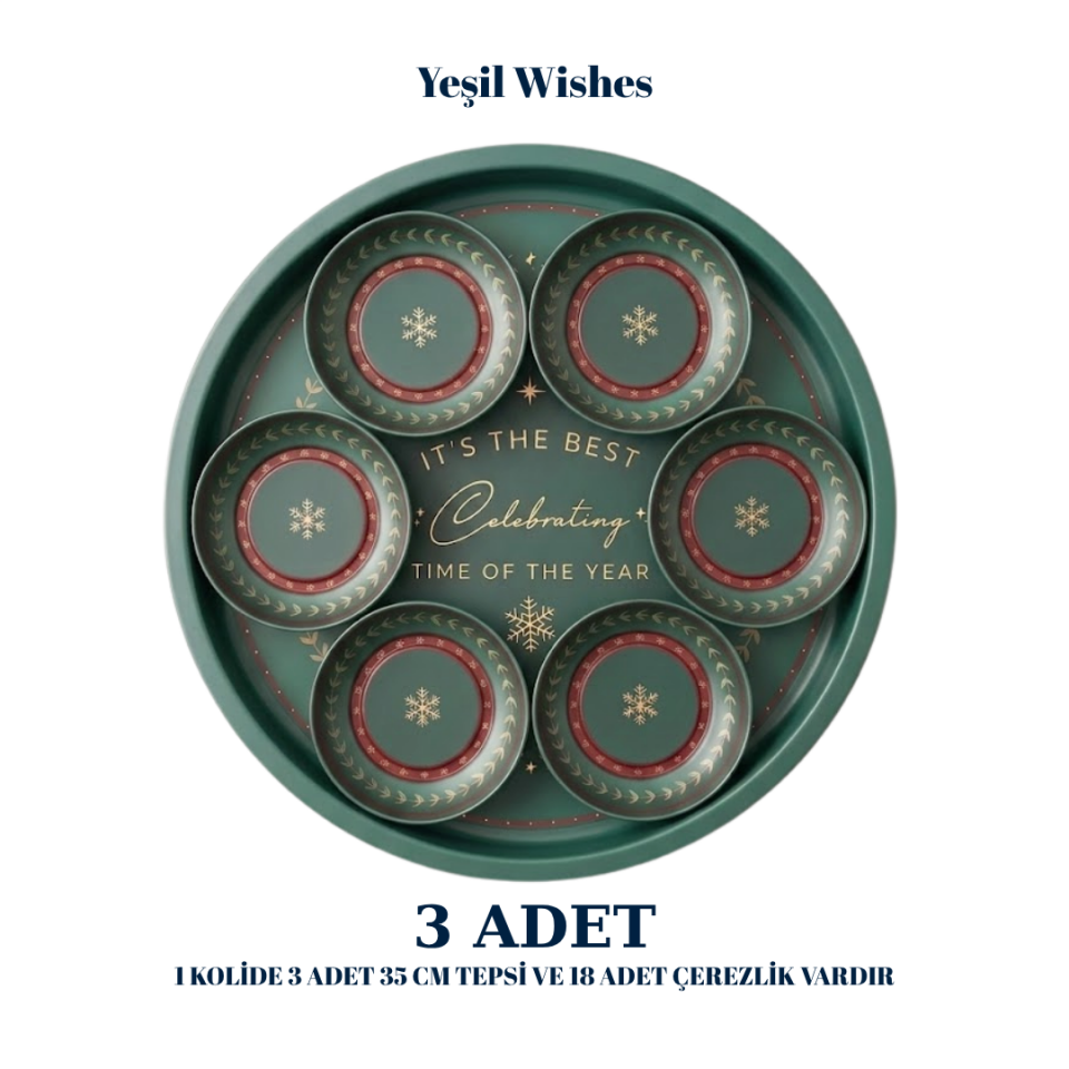 Sarkap Home 3 Adet 35 cm Tepsi ve Çerezlik Seti YeşilWishes
