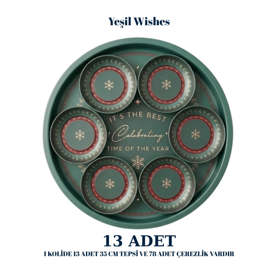 Sarkap Home  13 Adet 35 cm Tepsi ve Çerezlik Seti YeşilWishes