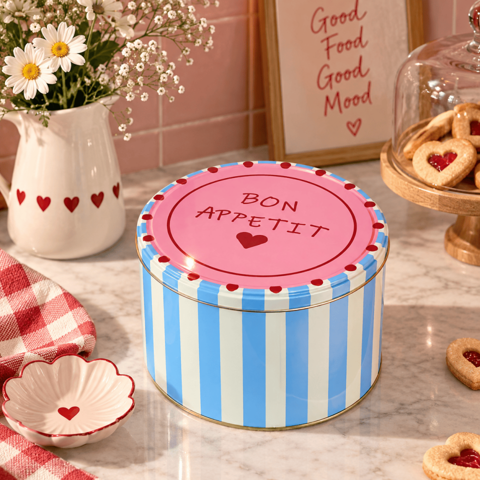 Sarkap Home 3,4 Litre Bon Appetit Yuvarlak Metal Kutu 190x120mm MaviPembe