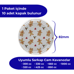Hijyenik Paketli 10 Adet Kavanoz Kapağı Yeni Yıl Serisi 82 mm BeyazCookie