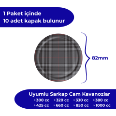 Hijyenik Paketli 10 Adet Kavanoz Kapağı Ekose Desenler 82 mm Gri Ekose
