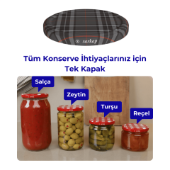 Hijyenik Paketli 10 Adet Kavanoz Kapağı Ekose Desenler 82 mm Gri Ekose