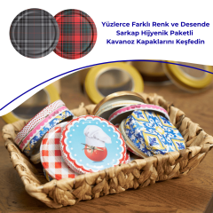 Hijyenik Paketli 10 Adet Kavanoz Kapağı Ekose Desenler 82 mm Gri Ekose