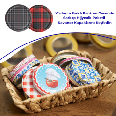 Hijyenik Paketli 10 Adet Kavanoz Kapağı Ekose Desenler 82 mm Gri Ekose