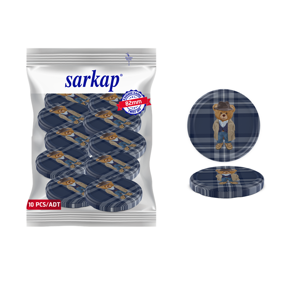 Hijyenik Paketli 10 Adet Kavanoz Kapağı Yeni Yıl Serisi 82 mm EkoseTeddyLacivert