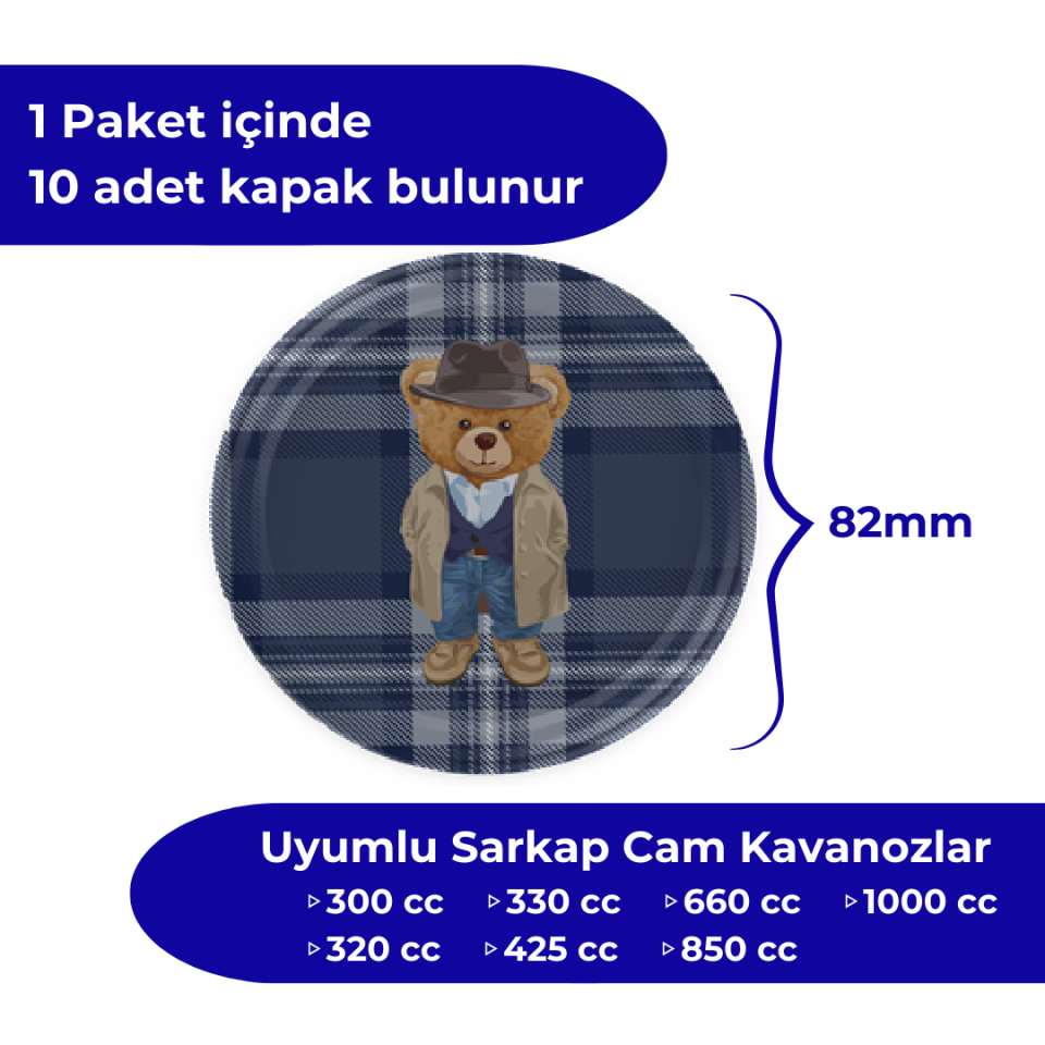 Hijyenik Paketli 10'lu 82 mm Kapak Yeni Yıl Serisi EkoseTeddyLacivert