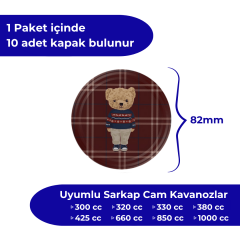Hijyenik Paketli 10 Adet Kavanoz Kapağı Yeni Yıl Serisi 82 mm EkoseTeddyKırmızı