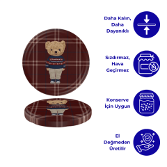 Hijyenik Paketli 10 Adet Kavanoz Kapağı Yeni Yıl Serisi 82 mm EkoseTeddyKırmızı