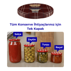 Hijyenik Paketli 10 Adet Kavanoz Kapağı Yeni Yıl Serisi 82 mm EkoseTeddyKırmızı