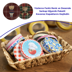 Hijyenik Paketli 10 Adet Kavanoz Kapağı Yeni Yıl Serisi 82 mm EkoseTeddyKırmızı