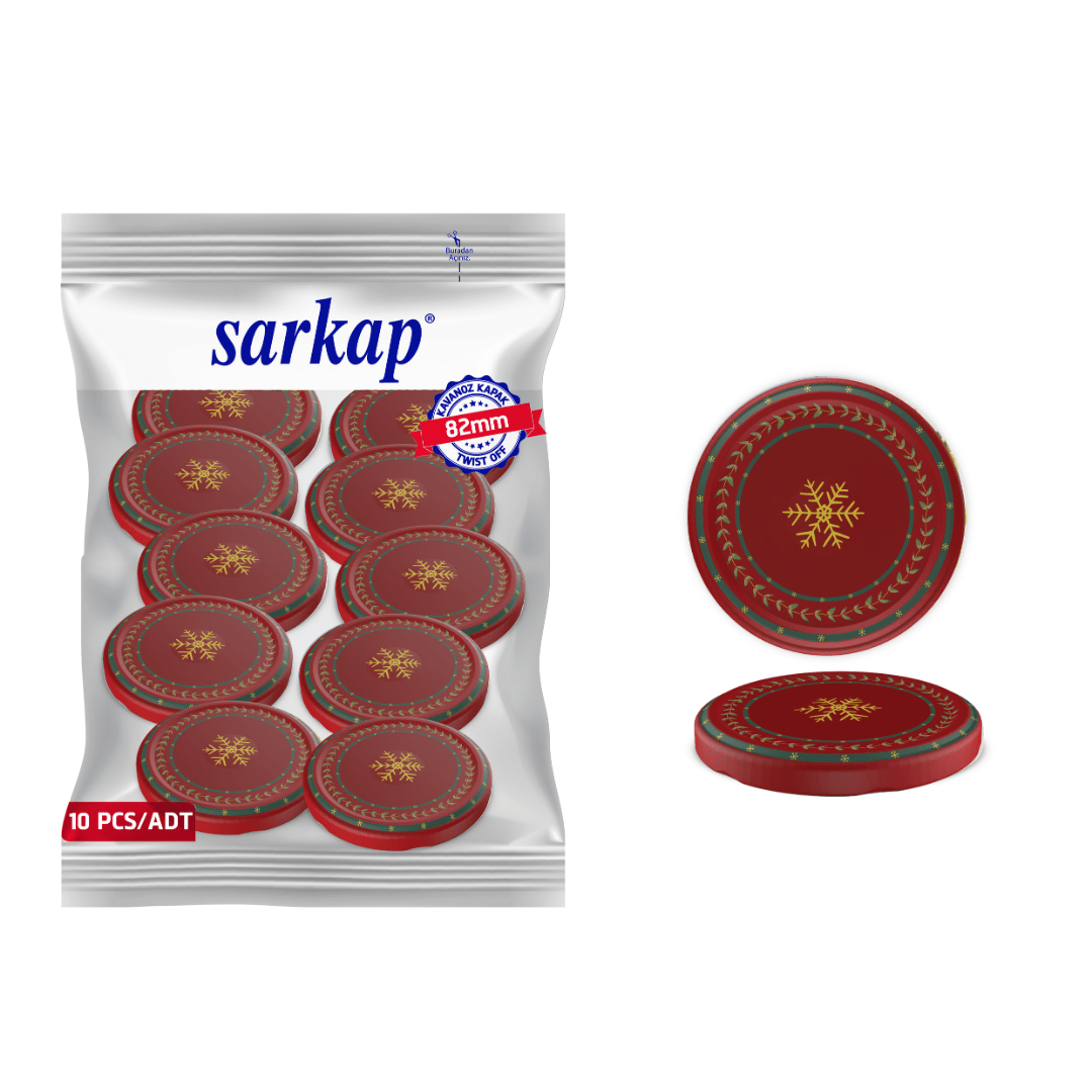 Hijyenik Paketli 10 Adet Kavanoz Kapağı Yeni Yıl Serisi 82 mm WishesKırmızı