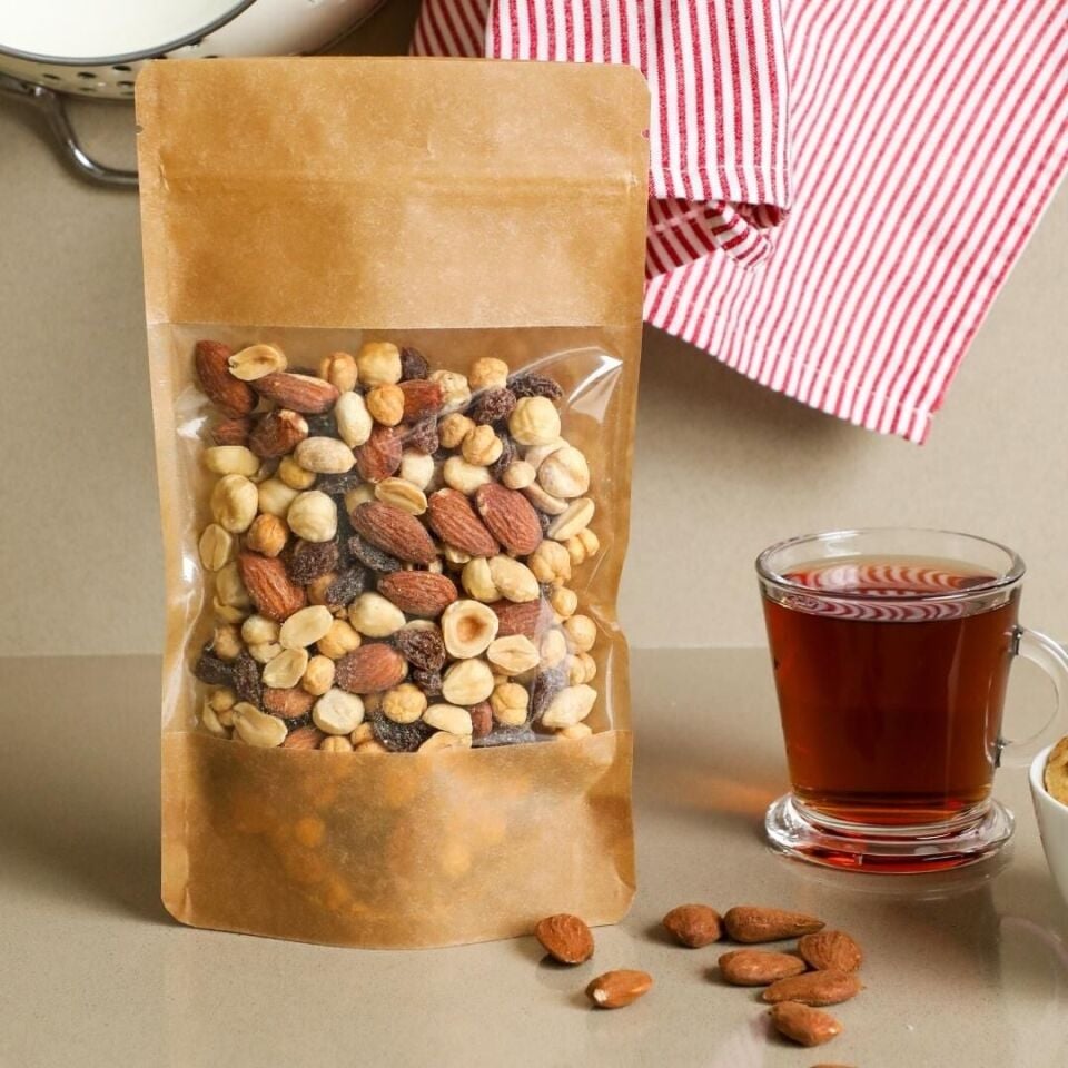 Sarkap 50 Adet Paketli Kraft Pencereli Kilitli Doypack 13,5x22,5