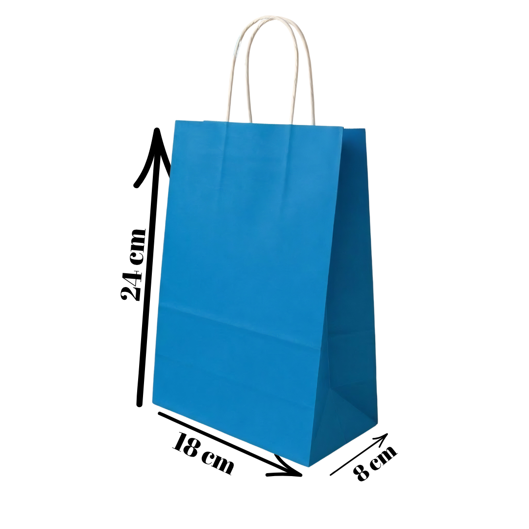 Sarkap Burgu Saplı Renkli Kraft Çanta 18x8x24 cm Mavi