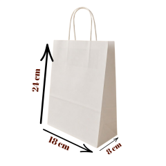 Sarkap Burgu Saplı Renkli Kraft Çanta 18x8x24 cm Beyaz