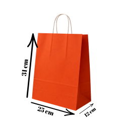 Sarkap Burgu Saplı Renkli Kraft Çanta 25x12x31 cm Turuncu