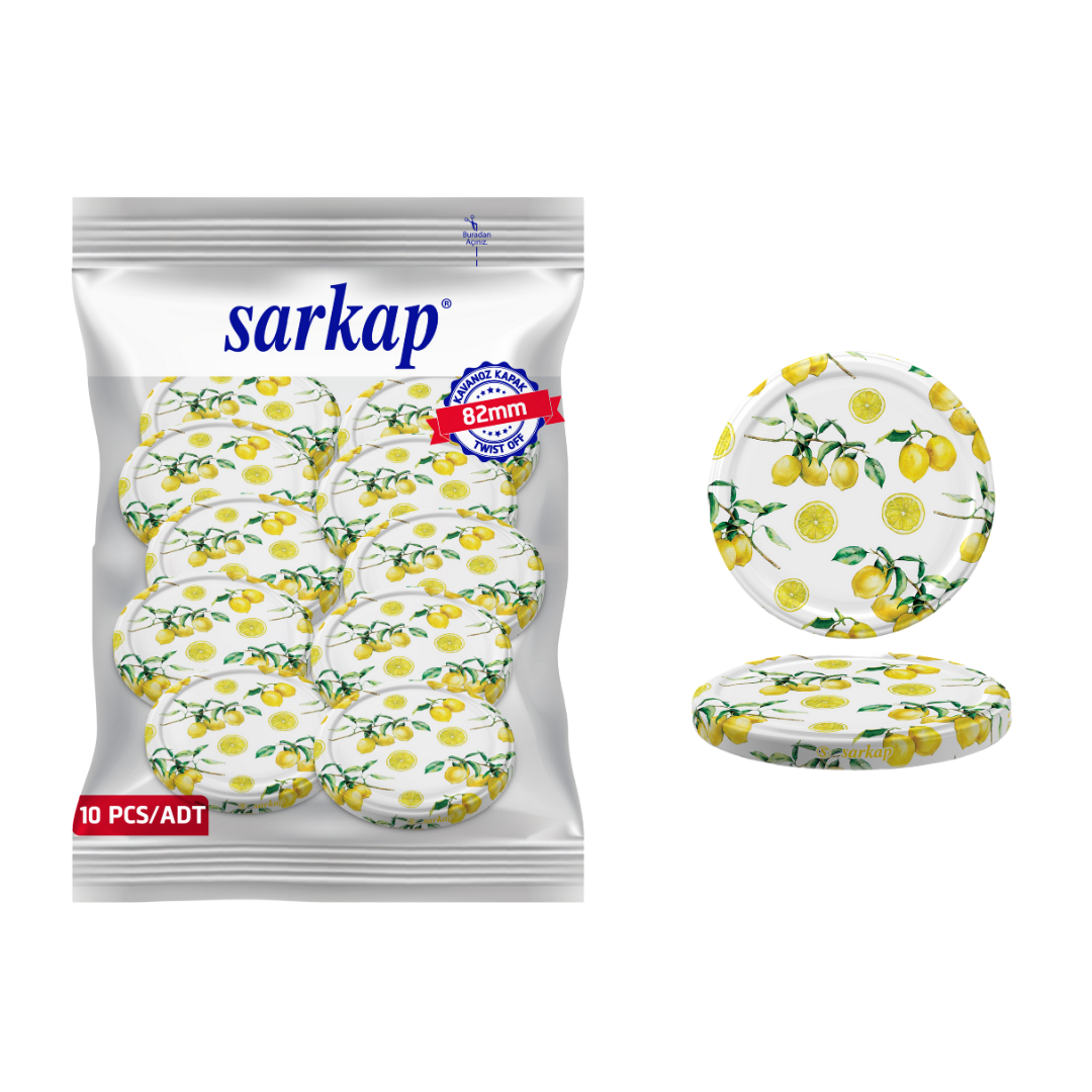 Hijyenik Paketli 10 Adet Kavanoz Kapağı Meyve Desenler 82 mm