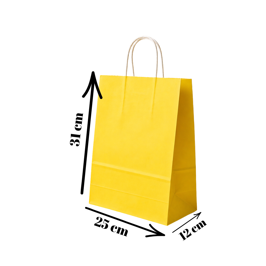 Sarkap Burgu Saplı Renkli Kraft Çanta 25x12x31 cm Sarı