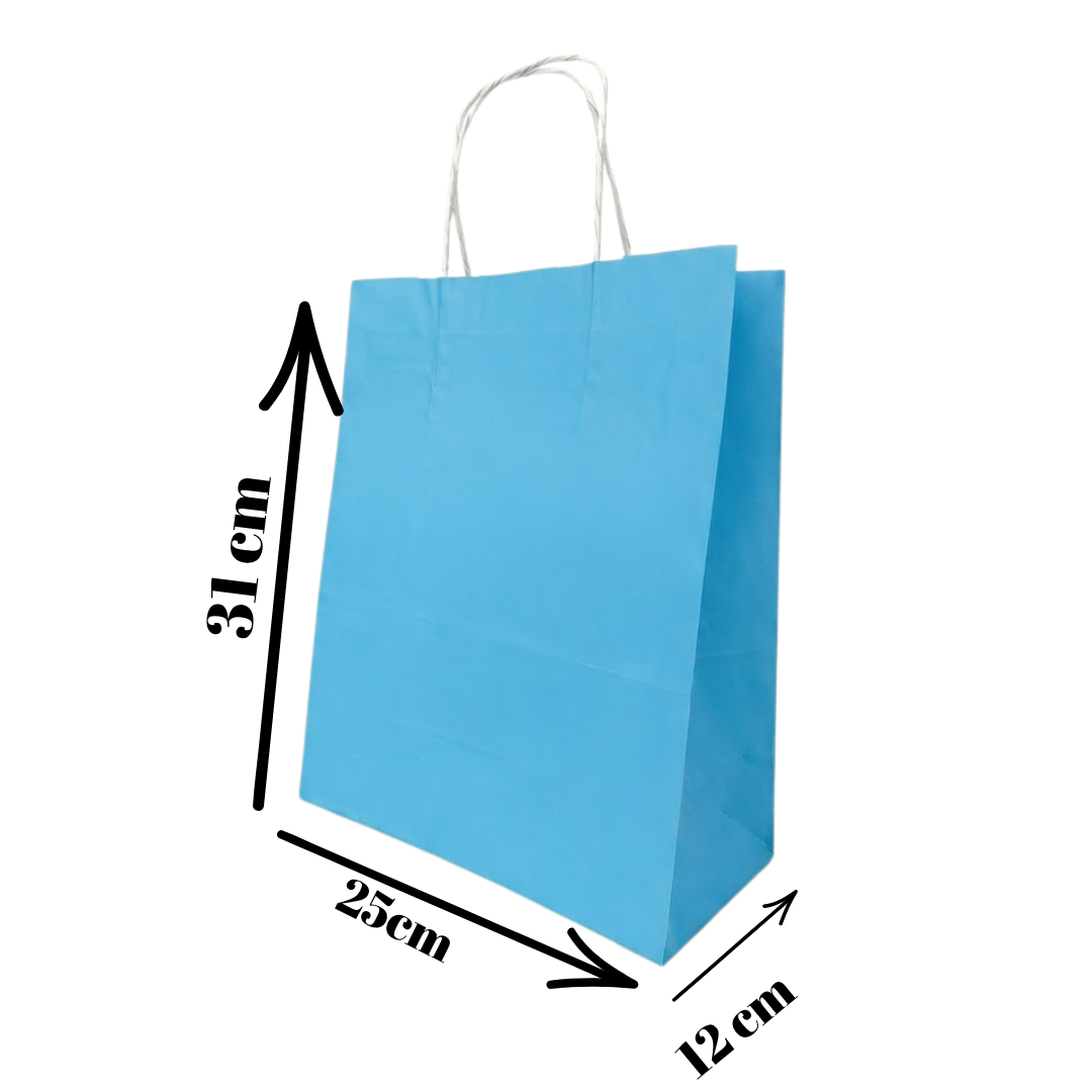 Sarkap Burgu Saplı Renkli Kraft Çanta 25x12x31 cm Mavi