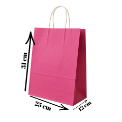 Sarkap Burgu Saplı Renkli Kraft Çanta 25x12x31 cm Pembe