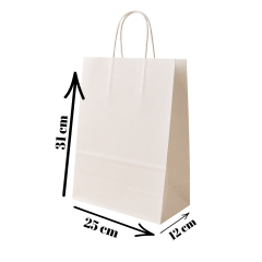 Sarkap Burgu Saplı Renkli Kraft Çanta 25x12x31 cm Beyaz