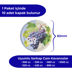 Hijyenik Paketli 10 Adet Kavanoz Kapağı Meyve Desenler 82 mm Üzüm