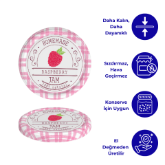 Hijyenik Paketli 10 Adet Kavanoz Kapağı Meyve Desenler 82 mm Ahududu