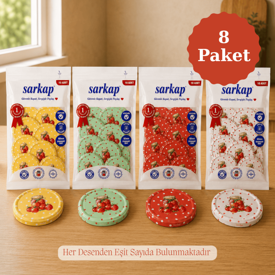Hijyenik 82 mm Kapak 10lu Paket x 8 Adet DomatesKavanozSeri