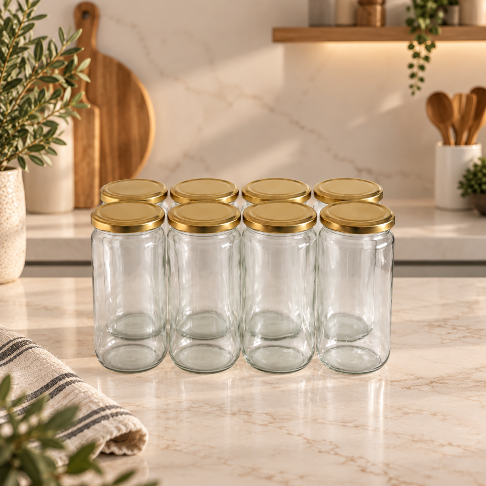 Sarkap 8'li 500 ml Kapaklı Cam Kavanoz - Gold Kapak
