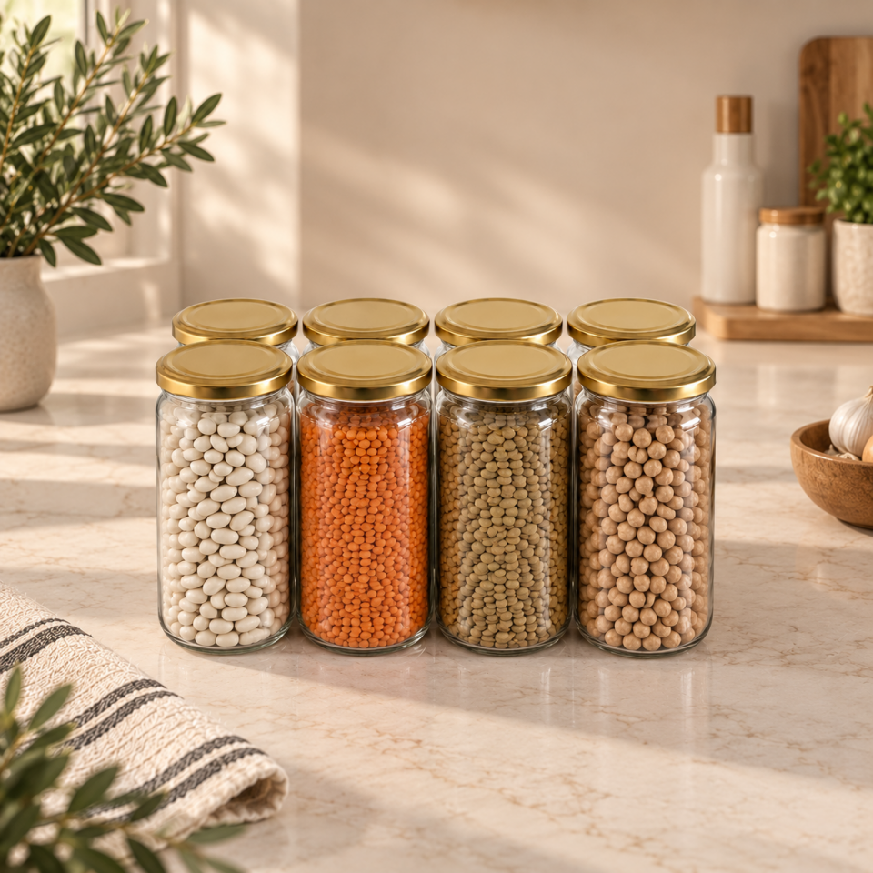 Sarkap 8'li 500 ml Kapaklı Cam Kavanoz - Gold Kapak