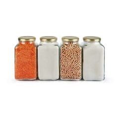 Sarkap 4'lü 3000 ml Kapaklı Köşeli Cam Kavanoz - Gold Kapak