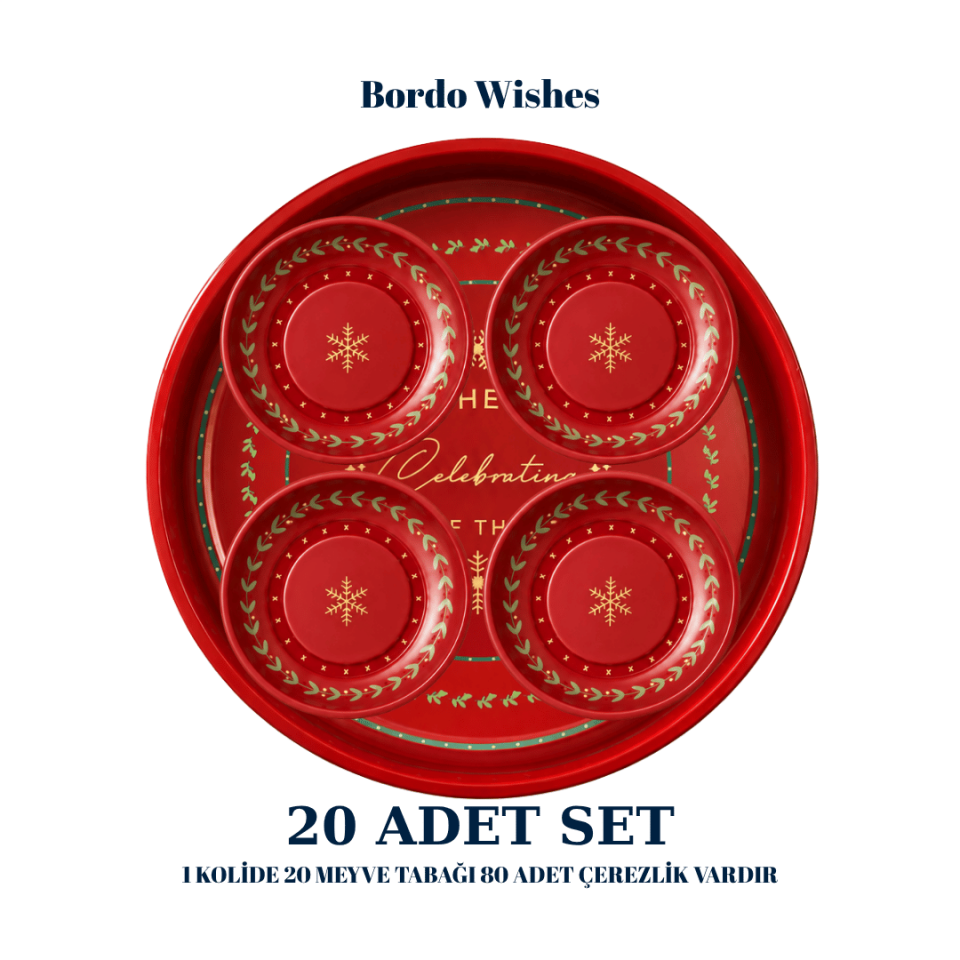 Sarkap Home 20 Adet Meyve Tabağı ve Çerezlik Seti BordoWishes