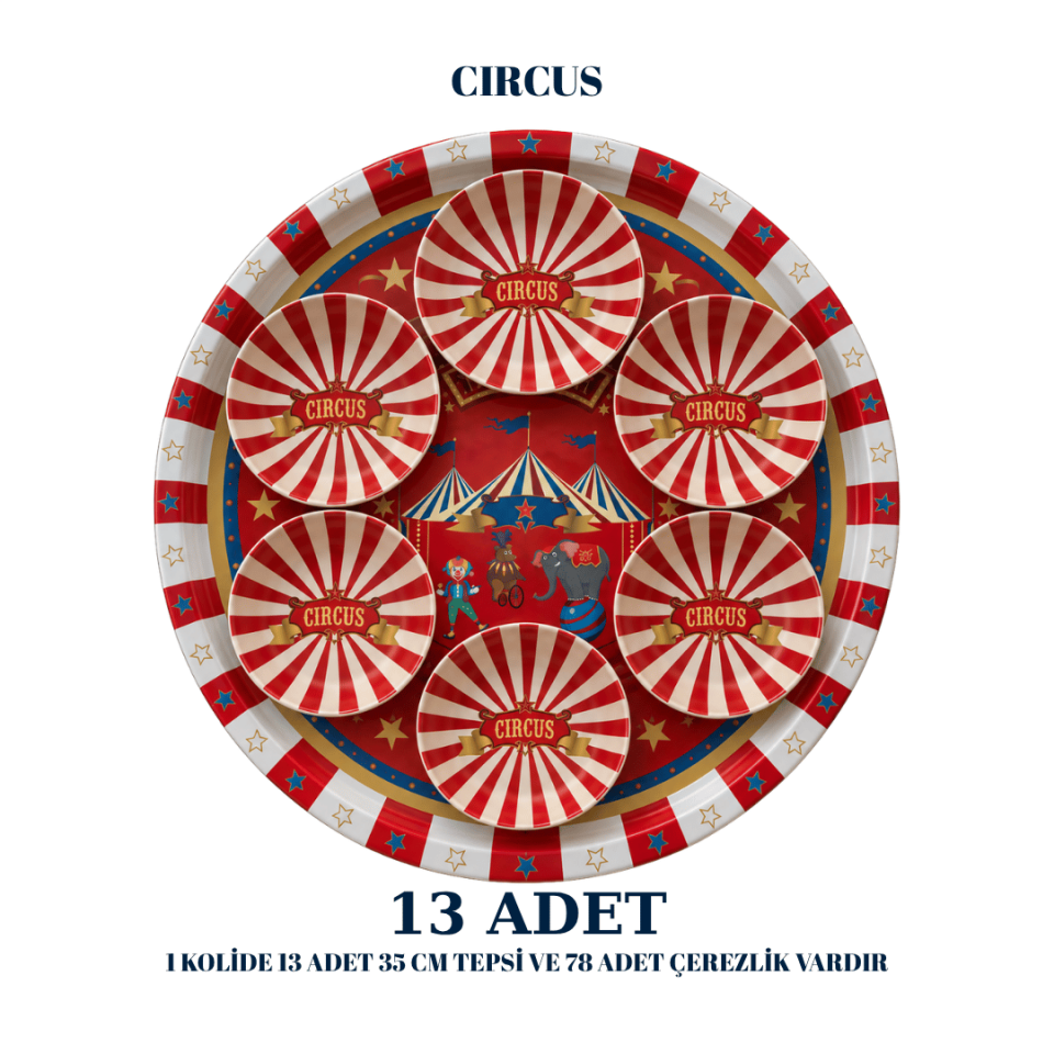 Sarkap Home  13 Adet 35 cm Tepsi ve Çerezlik Seti CircusKırmızı