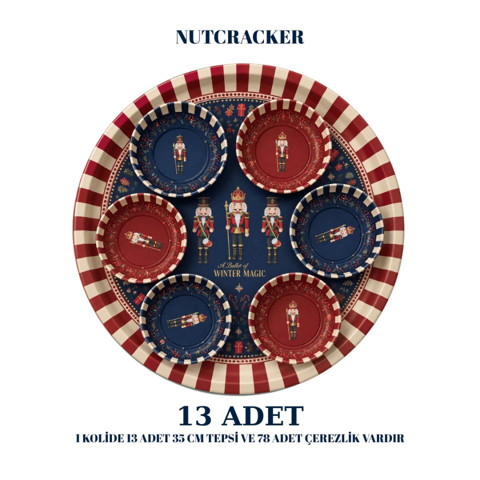 Sarkap Home  13 Adet 35 cm Tepsi ve Çerezlik Seti Nutcracker