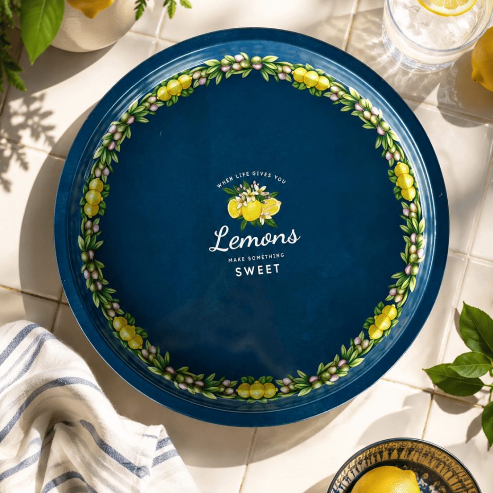 Sarkap Home 34 cm Metal Tepsi LemonDesignLacivert