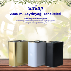 Sarkap 2 L (2000 ml) Kapaklı Kulplu Zeytinyağı Tenekesi Mat Siyah
