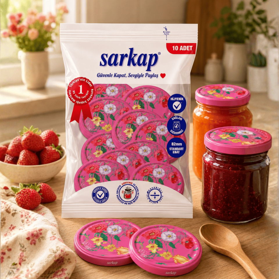 Hijyenik Paketli 10 Adet Kavanoz Kapağı Çiçek Desenler 82 mm Pembe