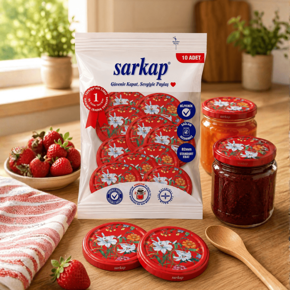 Hijyenik Paketli 10 Adet Kavanoz Kapağı Çiçek Desenler 82 mm BORDO