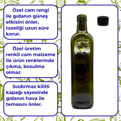 Sarkap 750 ml Marasca Kapaklı Cam Zeytinyağı Şişesi Yağdanlık Yeşil Akıtmasız Kapak
